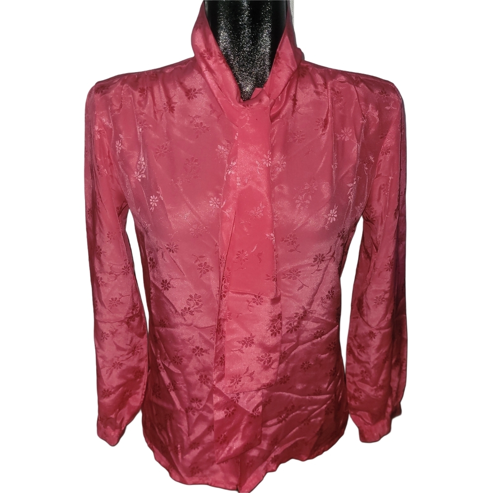 Vintage Susan Van Heusen Pink Floral Patterned Scarf Neckline Preppy Blouse 10